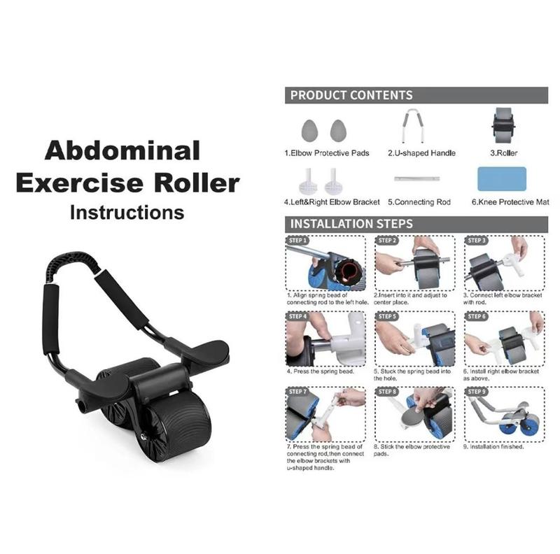 Upgrade Automatic Rebound Ab Abdominal Exercise Roller Wheel - Automatic Abdominal Roller Wheel with Knee Mat &Timer Core Strength Trainer ab wheel abrollerwheel power roller abdominal machine abs roller healthy abdominalwheel Automatic Rebound