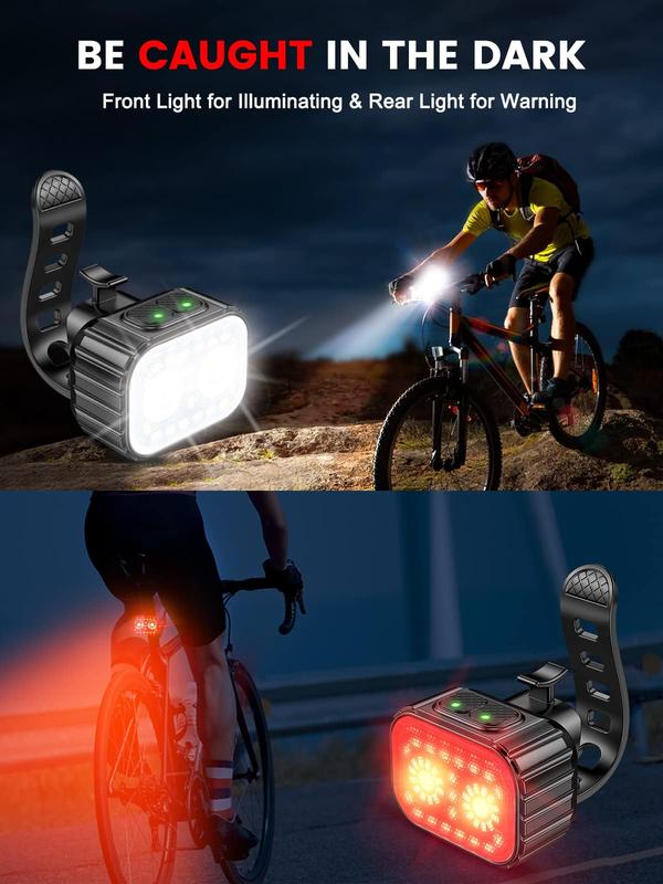 Cuvccn Bike Lights Front and Back, Super Bright Bicycle Lights USB Rechargeable, IPX6 Waterproof Bike Light Set for Night Riding Camping Backpack