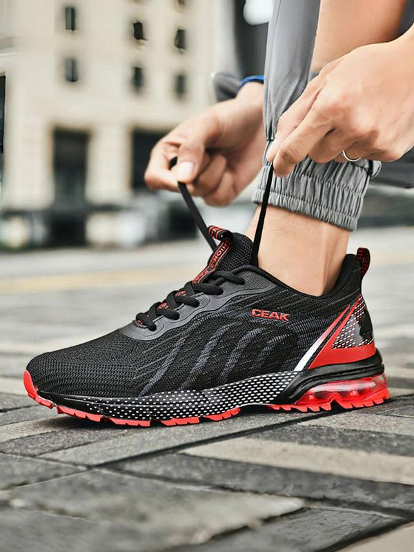 Men's Letter Print Lace Up Running Shoes, Casual Sporty Breathable Comfortable Air Sole Sneakers, Outdoor Sports Running Shoes