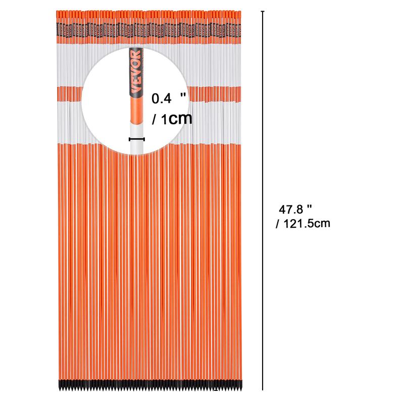 VEVOR Driveway Markers, 50 PCS 48 inch, 0.4 inch Diameter, Orange Fiberglass Poles Snow Stakes with Reflective Tape, 12