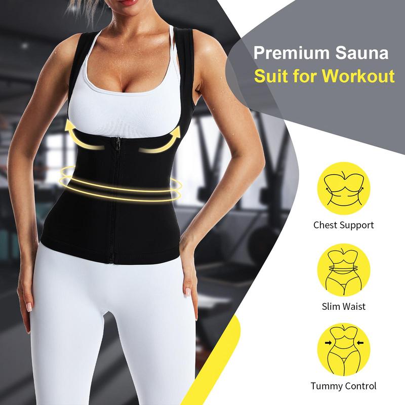 Sauna Suit Sweat Vest for Women, Waist Trainer Sweat Vest for Women Fitness Body Shaper with Zipper