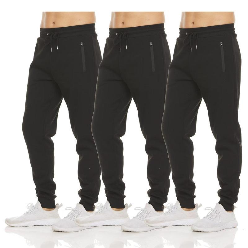 3-Pack Men's Slim Fit Fleece Lined Joggers withHeat Seal Zipper Side Pockets fitness slim fit