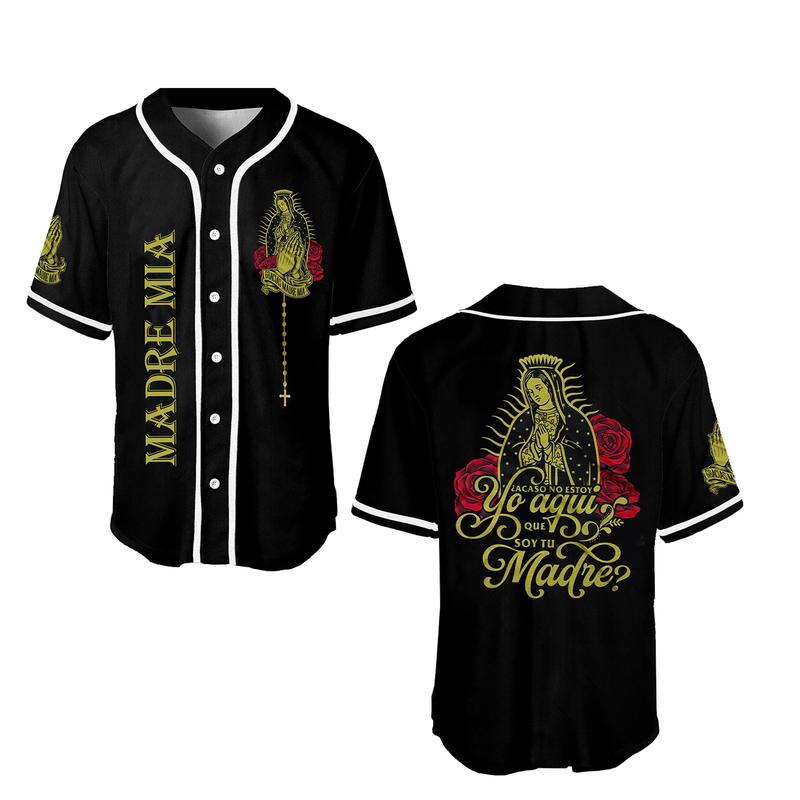 Madre Mia Baseball Jersey, Virgen de Guadalupe Mexico Jersey Summer Jersey for Men and Women, Baseball Jersey Style