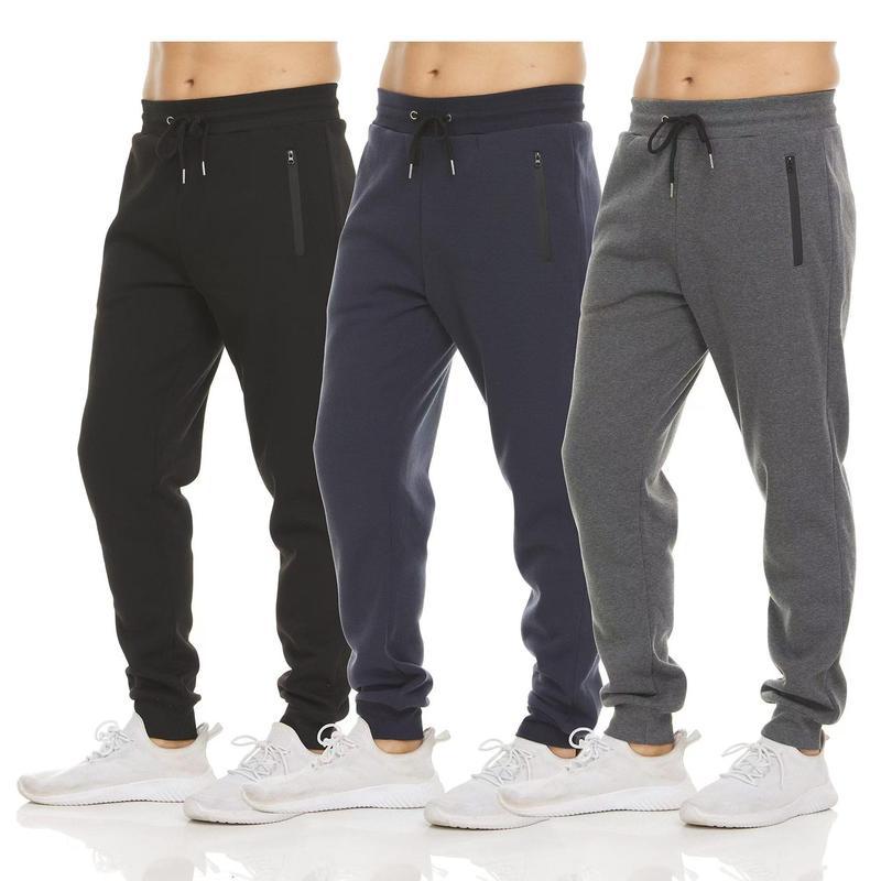 3-Pack Men's Slim Fit Fleece Lined Joggers withHeat Seal Zipper Side Pockets fitness slim fit