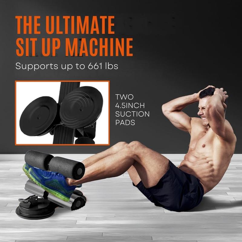 Sit Up Bar Floor, Portable Sit Up Exercise Equipment with 2 Strong Suction Cups and Adjustable Foot Holder, Abs Master Assistant Device for Home Workout with Massage Roller