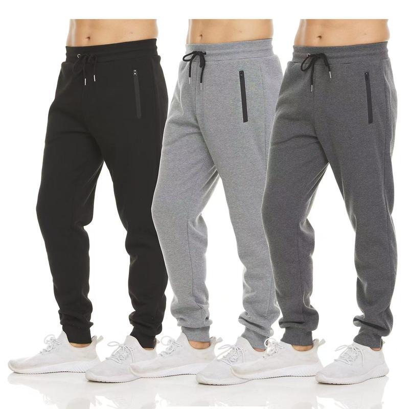 3-Pack Men's Slim Fit Fleece Lined Joggers withHeat Seal Zipper Side Pockets fitness slim fit