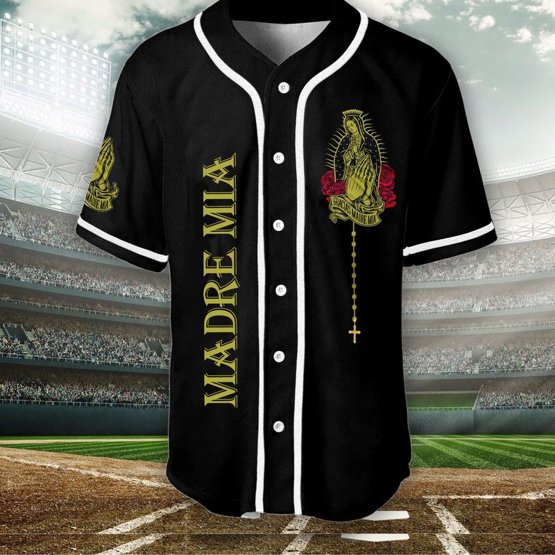 Madre Mia Baseball Jersey, Virgen de Guadalupe Mexico Jersey Summer Jersey for Men and Women, Baseball Jersey Style