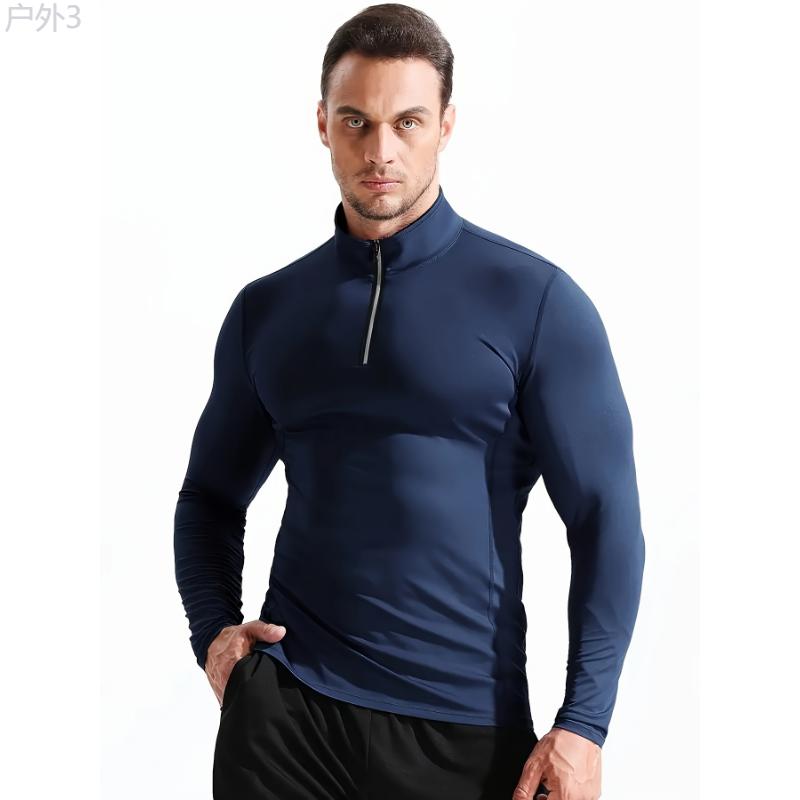 Autumn & Winter Essential: Men's Quick-Dry Breathable Long Sleeve Half-Zipped Athletic Sweatshirt for Sports