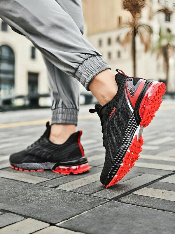 Men's Letter Print Lace Up Running Shoes, Casual Sporty Breathable Comfortable Air Sole Sneakers, Outdoor Sports Running Shoes