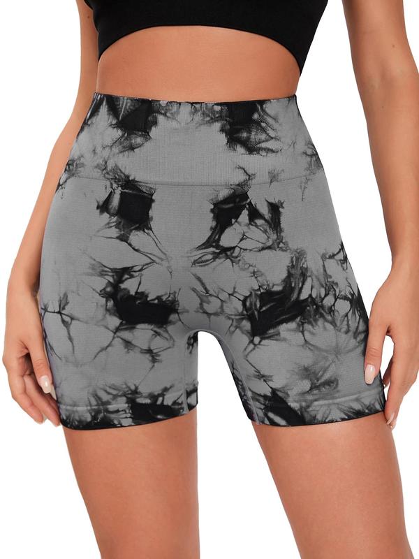 Women's Tie Dye Print Ruched Sports Shorts, Casual Comfy Breathable High Waist Skinny Shorts for Yoga Gym Workout Running, Ladies Sportswear for All Seasons