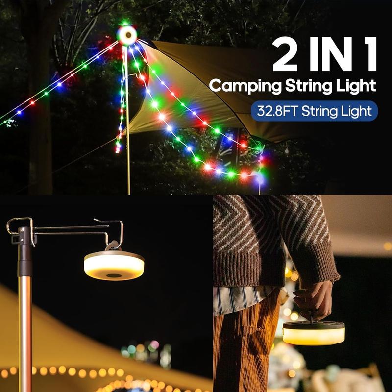 <Local Delivery>Camping String Lights, Rechargeable 4 in1 Outdoor String light with 8 Lighting Modes forCamping, Hiking, Holiday Christmas Decoration