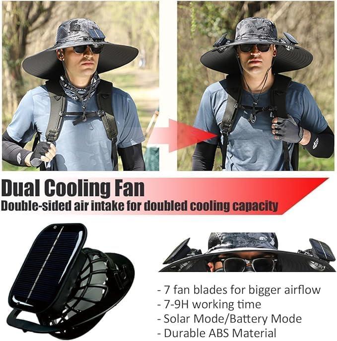 2024 Super Cool Solar Fan Hat with UPF 50+ Sun Protection for Fishing, Beach and Camping