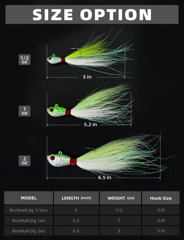 BLUEWING Bucktail Jig 2pcs Lead Head Jig Saltwater Fluke Lure Hair Jig for Bluefish, Bass Fishing