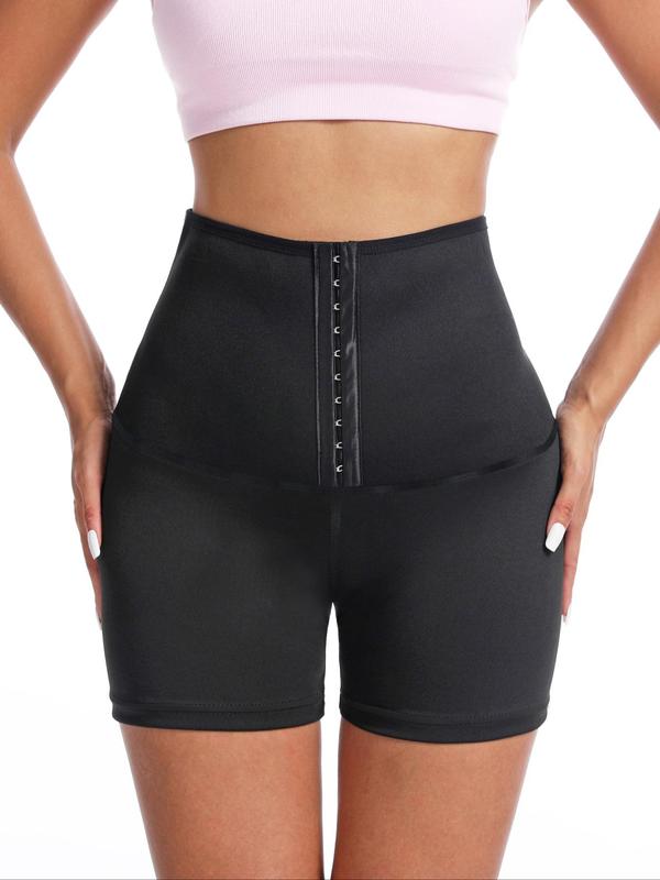 Women's Solid Hook And Eye High Waist Sauna Shorts, Solid Color Shaper, Tummy Control Waist Trainer For Women Workout Gym Sports