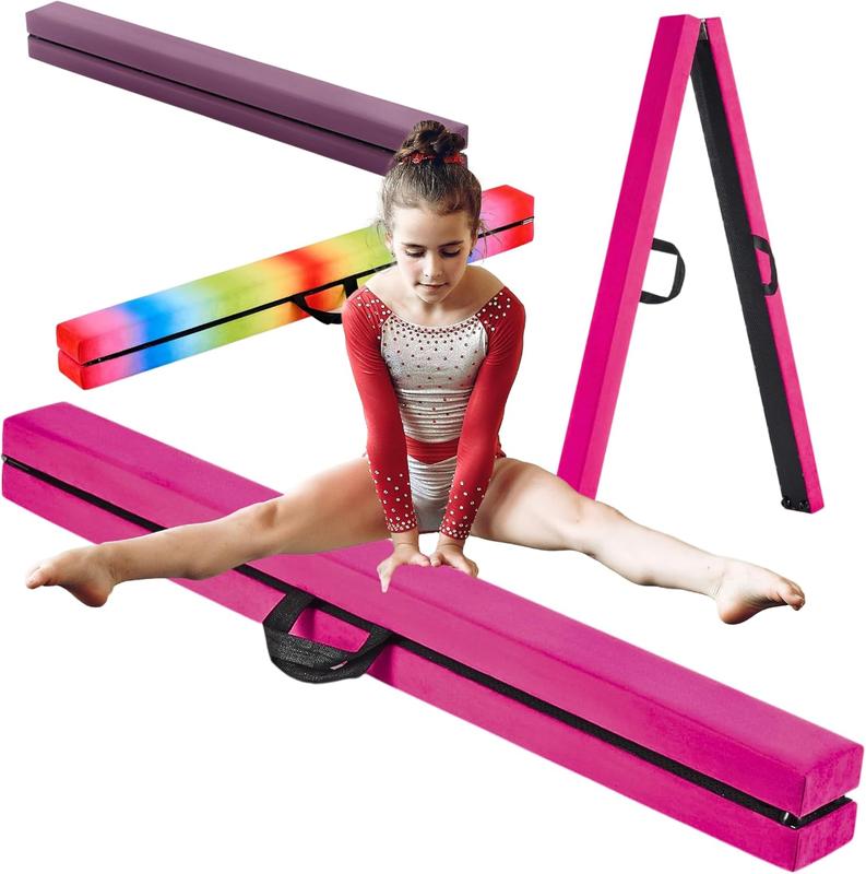 8 Ft Folding Gymnastic Balance Beam, Floor Balance Beam with Carrying Handles - Ideal for   Home Gym Exercise Beginner to Pro, Non-Slip Surface