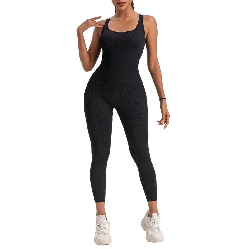 Women's Jumpsuits Seamless Ribbed Square Neck One Piece Yoga Workout Sleeveless Rompers Sexy Tank Top summer clothes