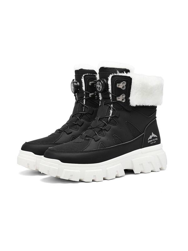 Unisex's Solid Color Lace Up Snow Boots, Warm & Non-slip Hiking Shoes for Outdoor Activities, Fashionable Sports Shoes for Men & Women