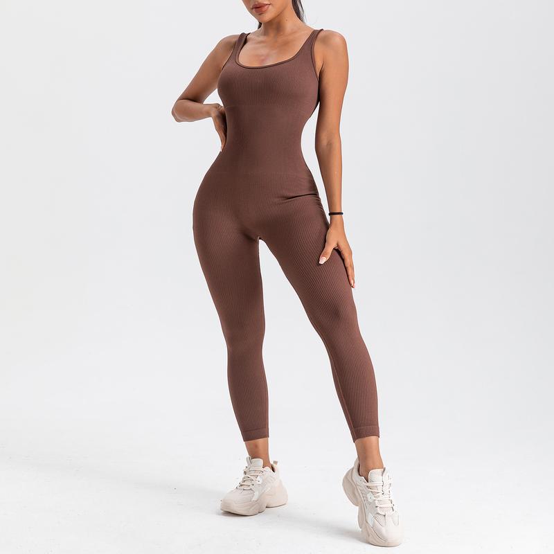 Women's Jumpsuits Seamless Ribbed Square Neck One Piece Yoga Workout Sleeveless Rompers Sexy Tank Top summer clothes