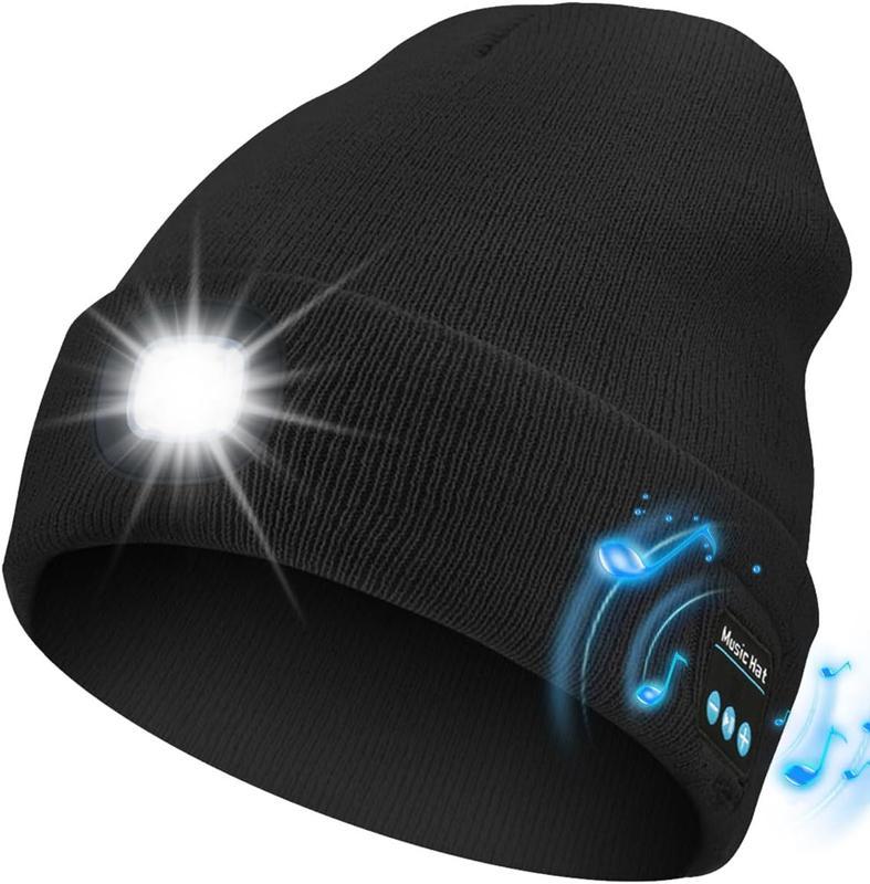 KiLuu- Bluetooth Beanie with LED Headlight andRemovable Speakers, USB Rechargeable Knitwarm winter Hat balaclava Hat for Music andCalling, sport,outdoor,Unisex Christmas BirthdayGift