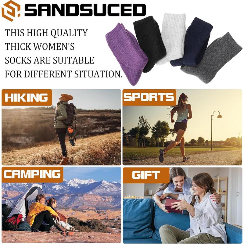 Sandsuced 5 Pack Merino Wool Hiking Socks for Women Warm Winter Thick rmal Cozy Boot Work Soft Ladies Socks