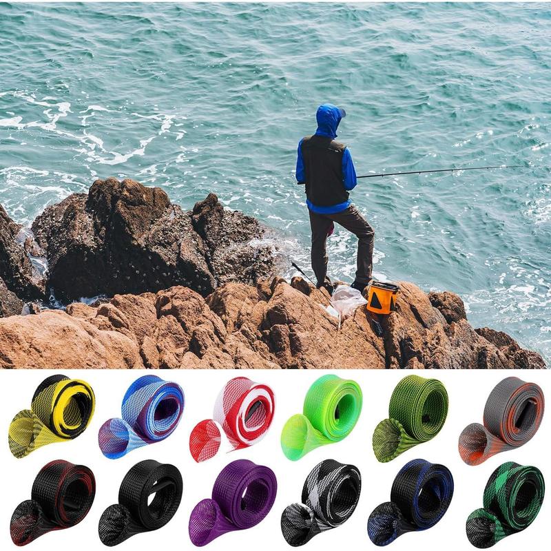 12Pcs Rod Sock Fishing Rod Sleeve, Cover Braided Mesh Rod Protector Pole Gloves Fishing Tools. Flat or Pointed End Spinning or Casting Rods. for Casting Sea Fishing Rod Spinning Fishing Rod