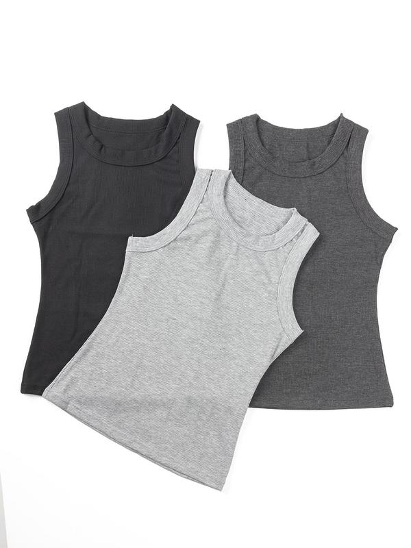 Women's Basic Solid Sports Tank Top, Casual Crew Neck Sports Vest Top for Yoga Gym Workout, Women Sport & Outdoor Clothing for Summer 2024