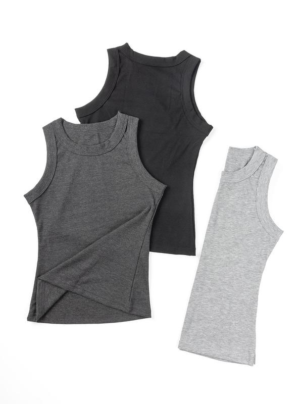 Women's Basic Solid Sports Tank Top, Casual Crew Neck Sports Vest Top for Yoga Gym Workout, Women Sport & Outdoor Clothing for Summer 2024