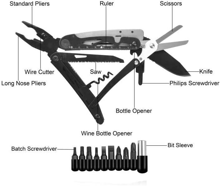 Multitool Pocket Knife Tactical Camping Survival Knife Gifts for Men Dad Husband 18 in 1 Multi Tool Knife Pliers Scissors Saw Corkscrew 9-Pack Screwdrivers with Safety Lock and Nylon Sheath