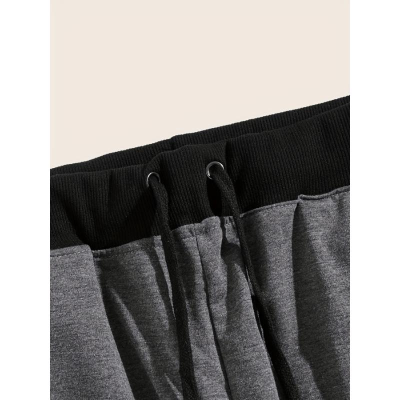 Color Block Joggers, Men's Casual Loose Fit Slightly Stretch Waist Drawstring Pants For The Four Seasons Fitness Cycling