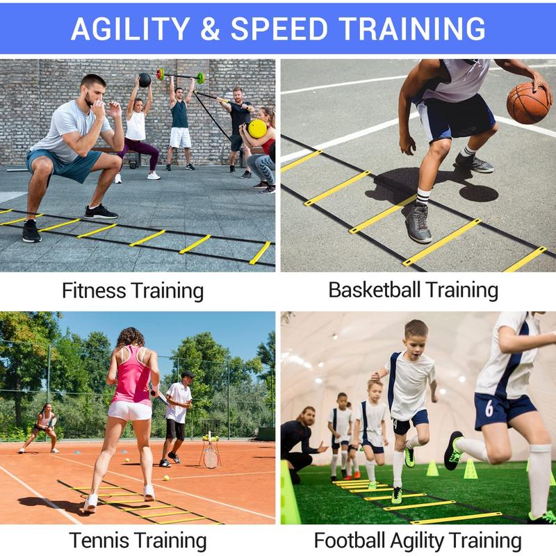 Agility Ladder Speed Training Set 12 Rung 20Ft Exercise Ladders with Ground Stakes for Soccer Football Boxing Footwork Sports Fitness Training Ladder with Carry Bag - FAST 2-3 day delivery