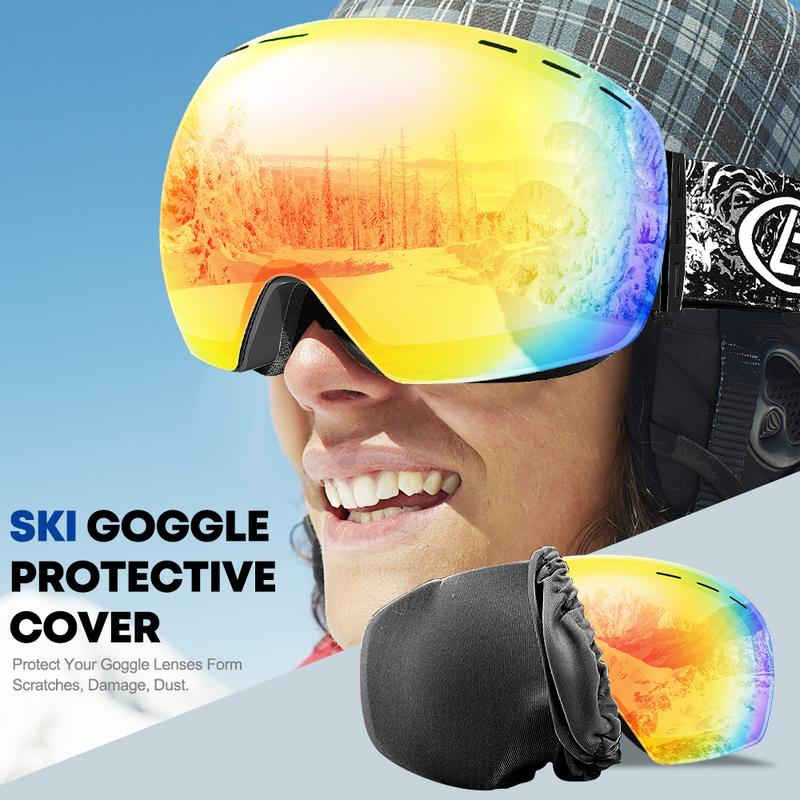 ZION Ski Goggles, Anti Fog UV400 Protection Double Layer Spherical, With Cold Hot Perfect Circulatory System, Anti-Glare Lenses Snow Snowboard Skiing Goggles for Men, Women, Youth (Red) Windproof Anti-Fog