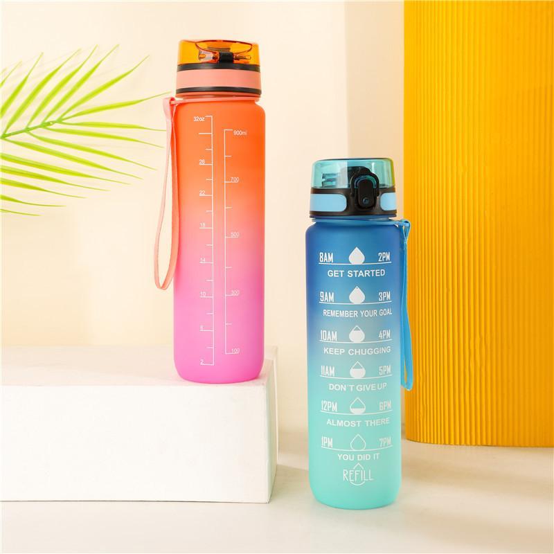 1000ML Water Bottle With Time Marker, Leakproof Drinking Cup With Handle, Sports Water Bottle For Fitness Running