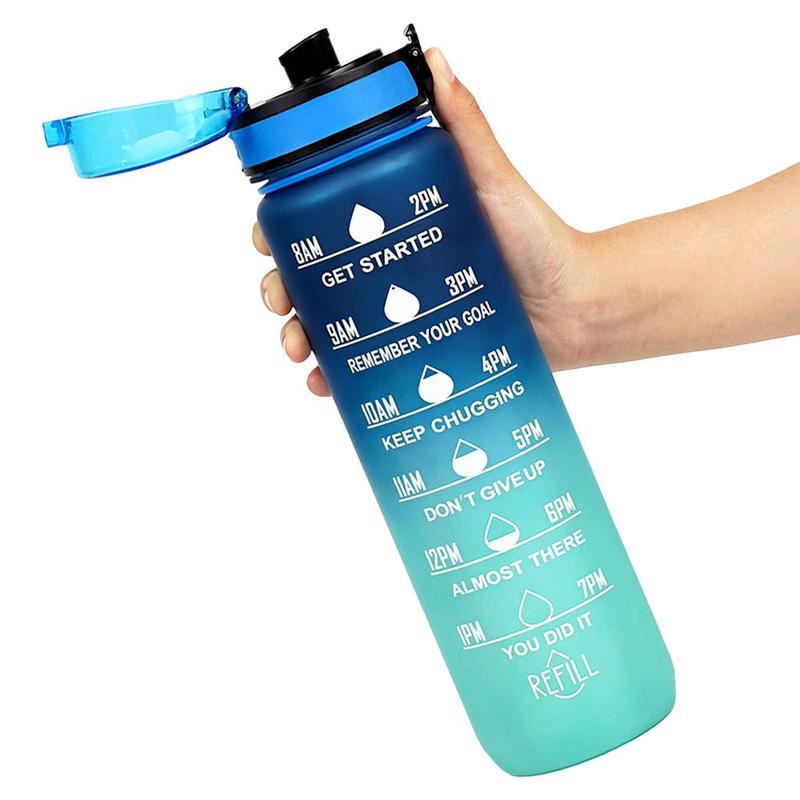 1000ML Water Bottle With Time Marker, Leakproof Drinking Cup With Handle, Sports Water Bottle For Fitness Running