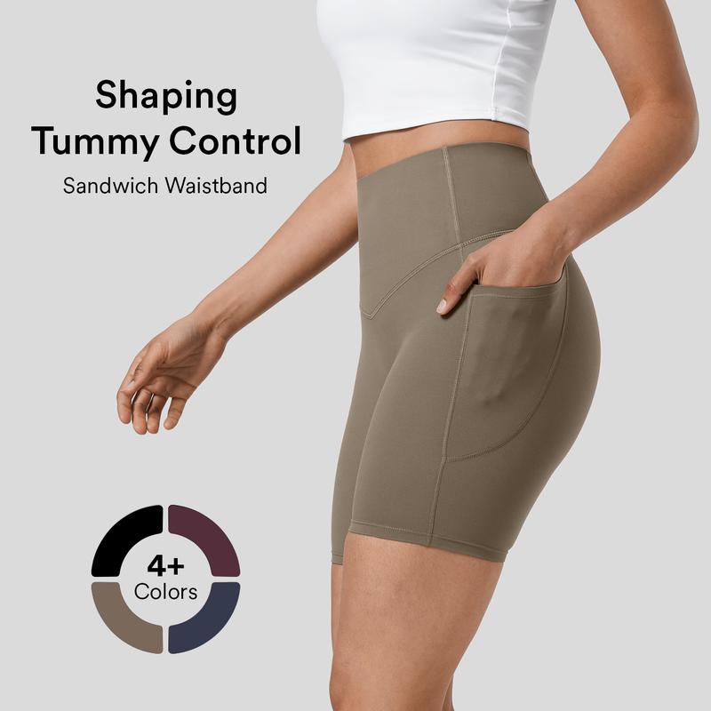 Halara SoCinched High Waisted Tummy Control Side Pocket Shaping Training Biker Shorts 5''