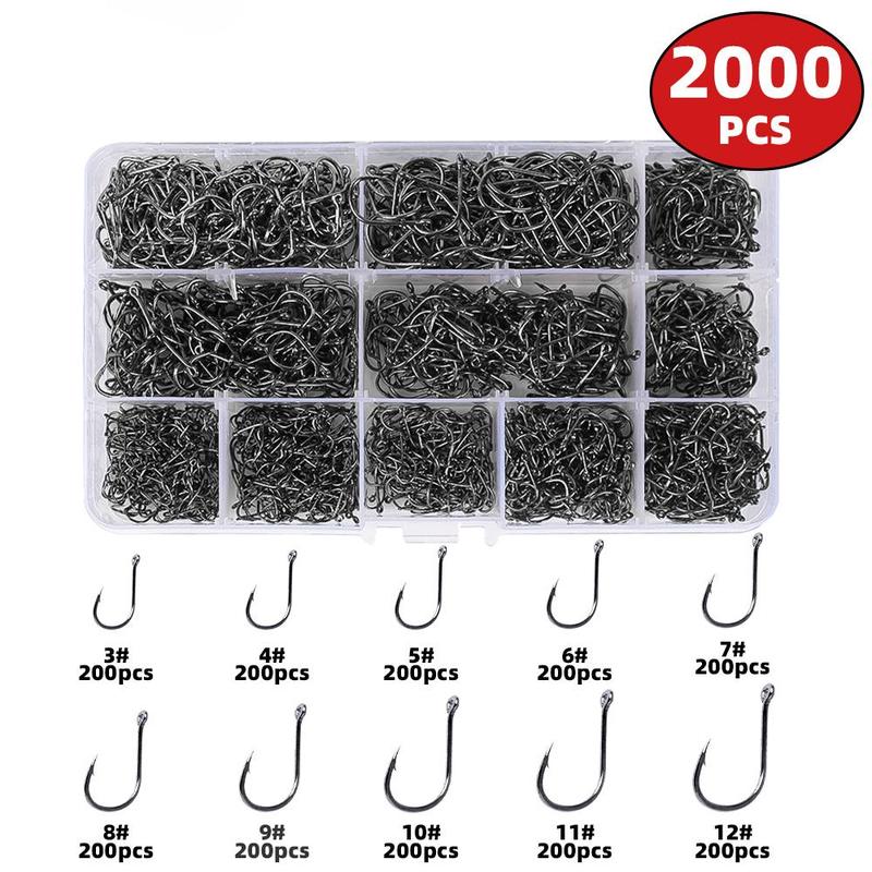 Fishing Hook Set, 2000pcs box Mixed Sizes Fishing Hook with Barbs and Holes, Fishing Tackle Set for Various Water Bodies, Outdoor Fishing Accessories