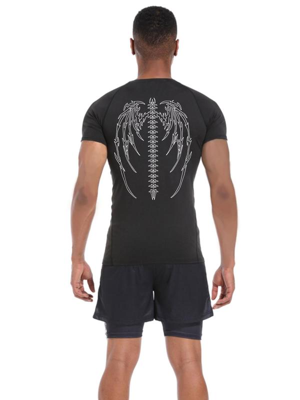 Men's Skeleton Wing Print Crew Neck Sports Tee, Quick Drying Breathable Raglan Sleeve T-shirt for Summer, Comfy Men's Sportswear for Gym Workout Running