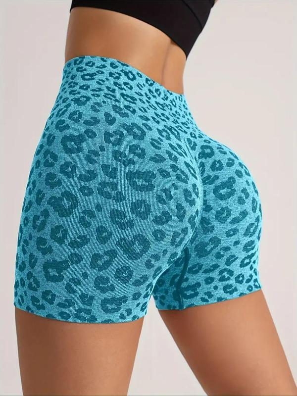 Women's Leopard Print High Waist Sports Shorts, Gym Shorts, Casual Comfy Breathable Seamless Skinny Shorts for Yoga Gym Workout Running, Ladies Sportswear for All Seasons