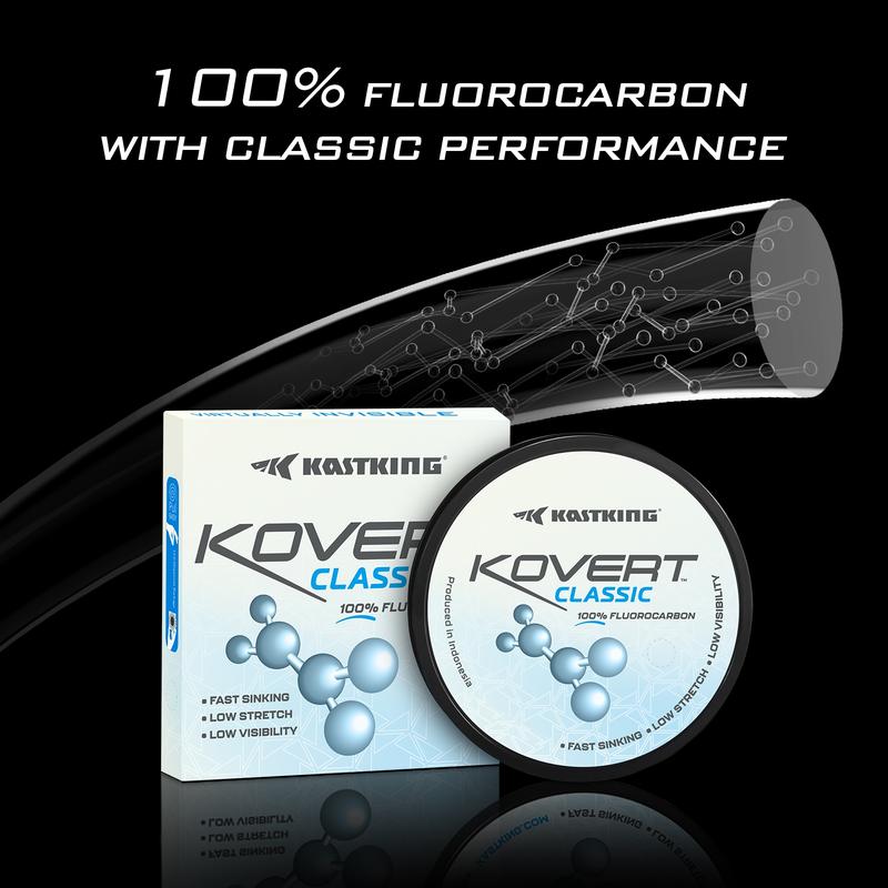 KastKing Kovert Classic 100% fluorocarbon Fishing line, Line or Leader Material, High Clarity, Low Visibility, Highly Abrasion Resistant, Fast Sinking, Great Handling, 125 & 250 Yard Spools