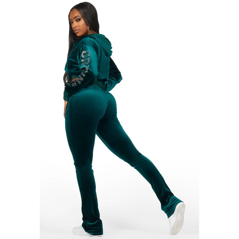 Shakura Green Stacked Velour Trackset