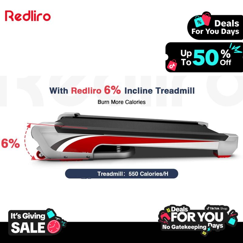 Redliro Walking Pad Treadmill with 6% Incline, Under Desk Treadmill 350+ lb Capacity Portable for Home & Office, Compact Mini Jogging Machine for Small Space Installation-Free with Remote Control