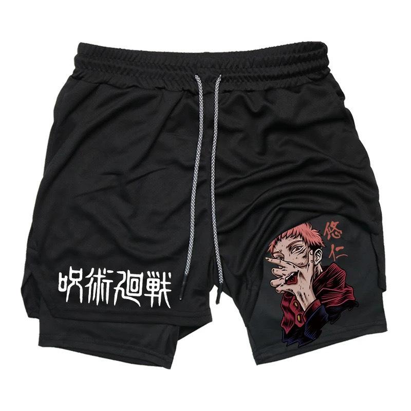 Summer Breathable 2-in-1 Mens Gym Clothes Men Anime Gym Shorts Compression Fitness Double Layer Shorts Anime Quick-Drying Running Sports Shorts Running Gear for Men Free shipping,Free delivery sprayground  shorts