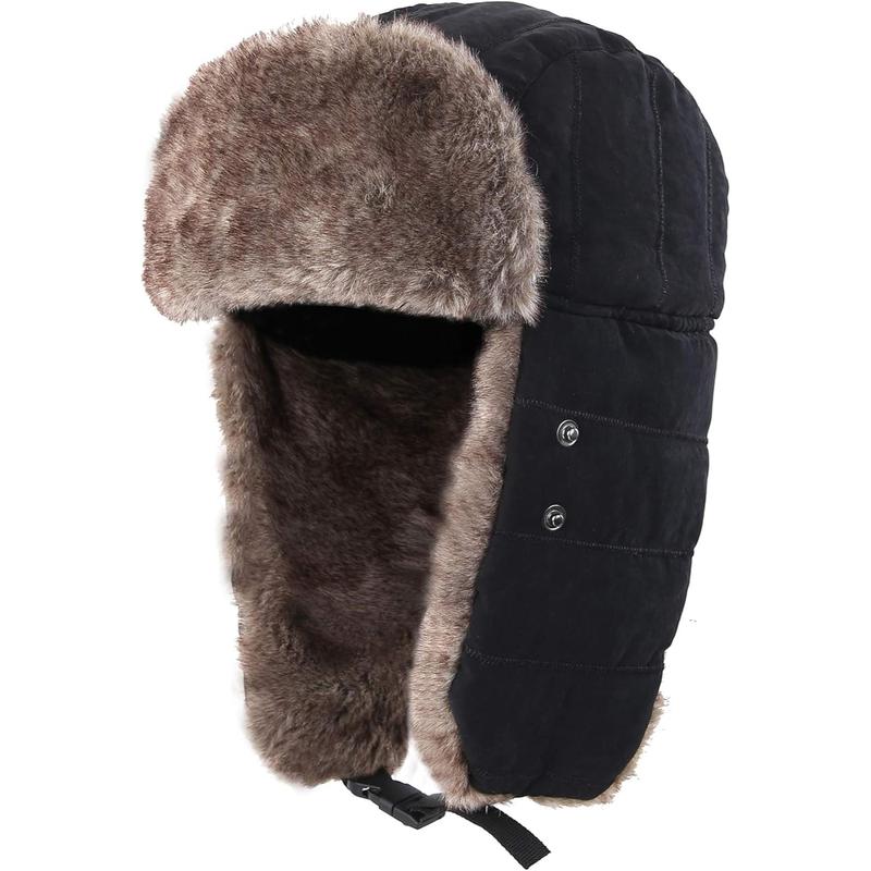 Men Trooper Trapper Hat Warm Winter Hats with Removable Face Mask Earflaps Faux Fur Winter Essential Outdoor Sports Hat winter essential