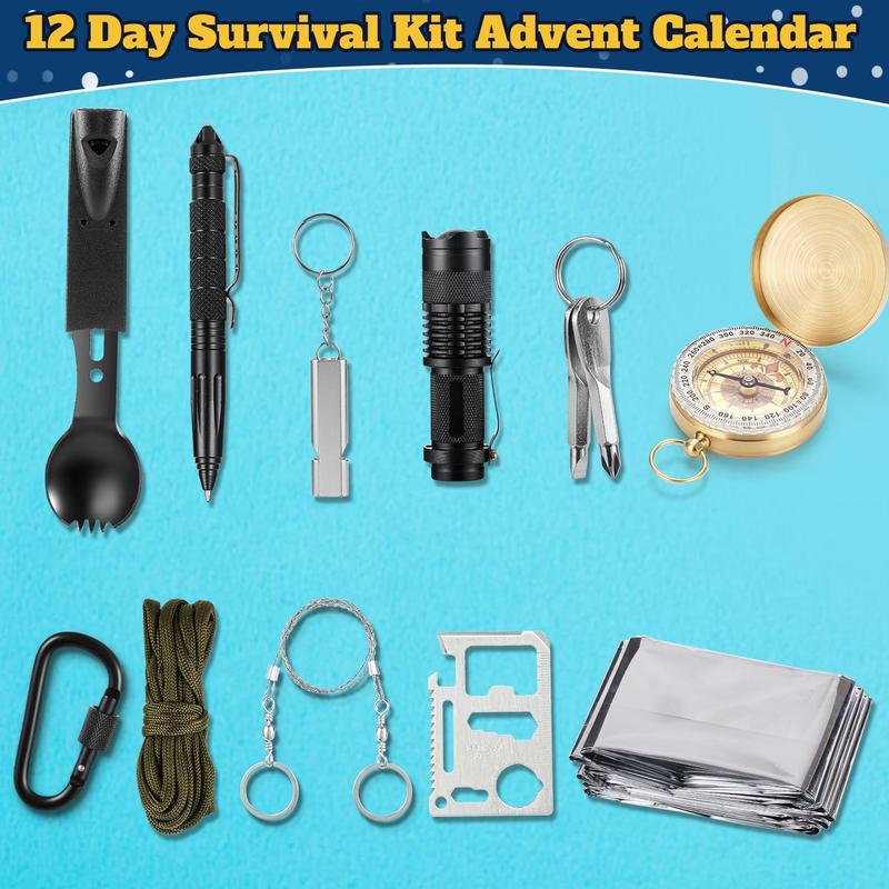 [BIGGEST CHRISTMAS DEAL] Survival Kit Advent Calendar 2024 Adult Men Teen, 12 Day Man Countdown Calendar with Survival Tool Xmas Surprise Gifts