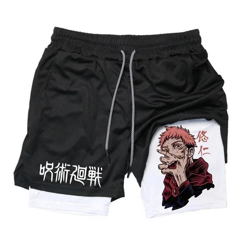 Summer Breathable 2-in-1 Mens Gym Clothes Men Anime Gym Shorts Compression Fitness Double Layer Shorts Anime Quick-Drying Running Sports Shorts Running Gear for Men Free shipping,Free delivery sprayground  shorts