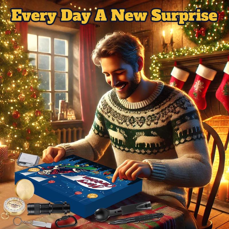 [BIGGEST CHRISTMAS DEAL] Survival Kit Advent Calendar 2024 Adult Men Teen, 12 Day Man Countdown Calendar with Survival Tool Xmas Surprise Gifts