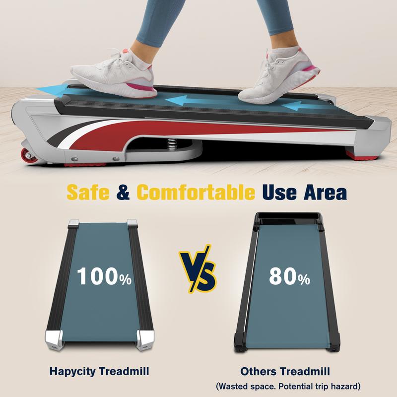 Redliro Walking Pad Treadmill with 6% Incline, Under Desk Treadmill 350+ lb Capacity Portable for Home & Office, Compact Mini Jogging Machine for Small Space Installation-Free with Remote Control