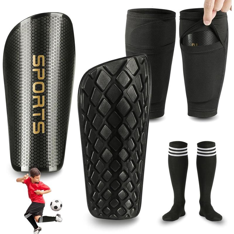 Soccer Shin Guards  and , Shin Pads Set with Shin Sleeves and Long Soccer Socks for Age 2-4, 3-5, 4-6, 6-8, 8-10, 10-12 Boys and Girls, Lightweight Soccer Equipment