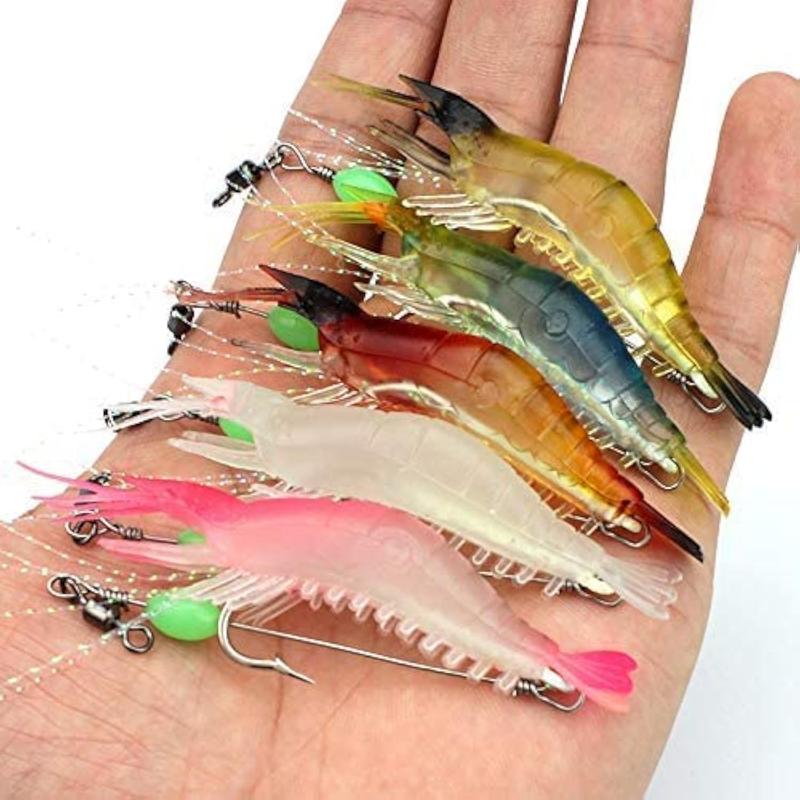 5 count Soft Luminous Shrimp Lure Set, 5 Colors Shrimp  Shrimp Lures Fishing  with Hooks Beads Fishing Tackles for Freshwater Saltwater Bass Trout Catfish Salmon