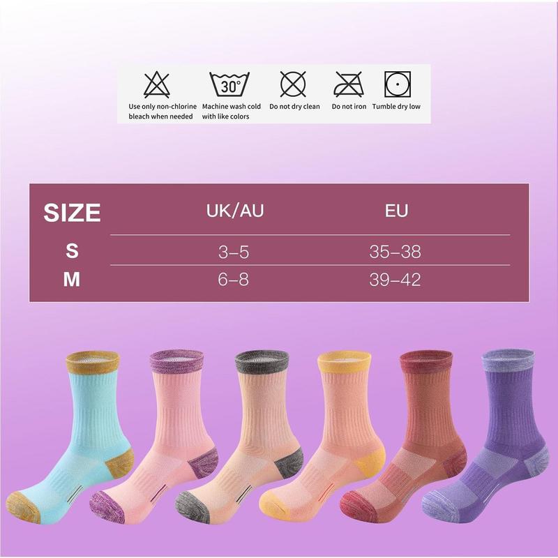 Crew Socks for Women Hiking Athletic Running Walking Cushioned Compression Cotton Socks 6 Pairs