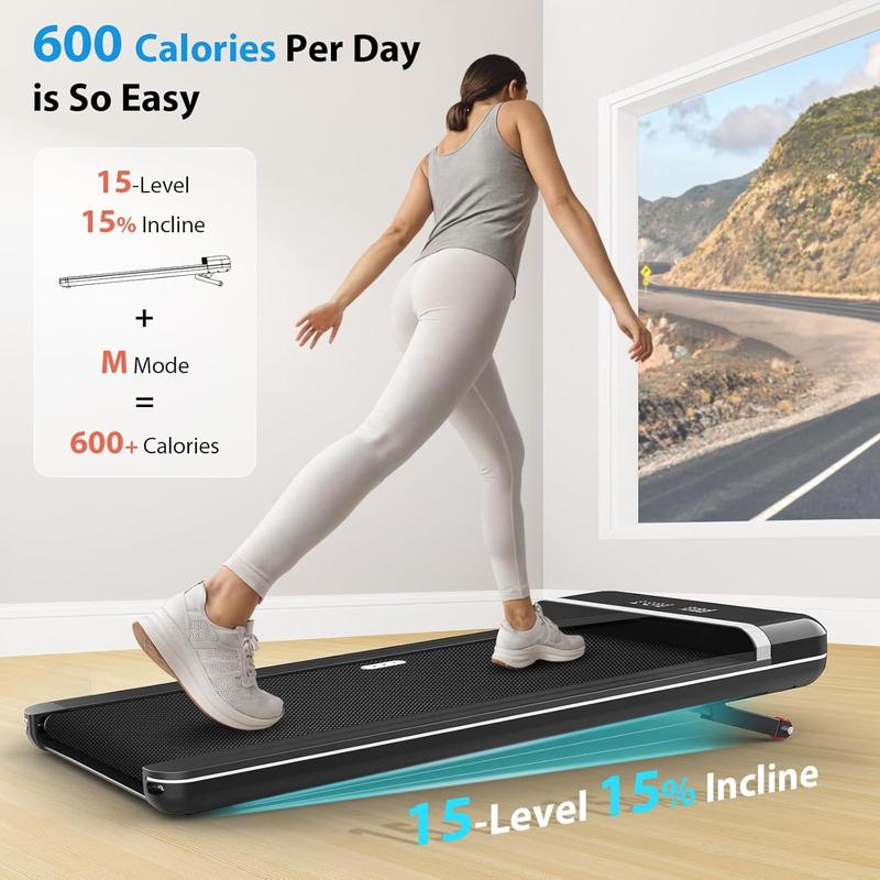 Walking Pad Treadmill with Auto Incline - 15 Level 15% Incline Under Desk Treadmill with 350lbs Weight Capacity - 43 Inches Wide Running Belt Treadmill for Home Office